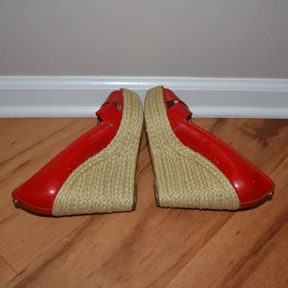 Michael Kors red leather Casandra Espadrille open toe Platform wedge sandals 8.5